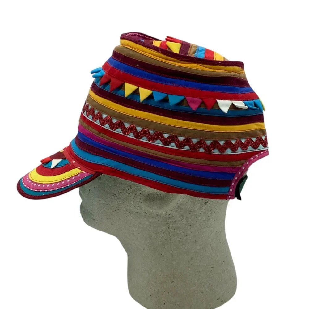 Handmade Colorful Multicolor Striped Pattern Hat‎ Cap Decorative Trim